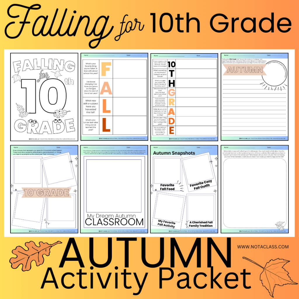 falling for 10th grade, autumn and fall activity packet and worksheets