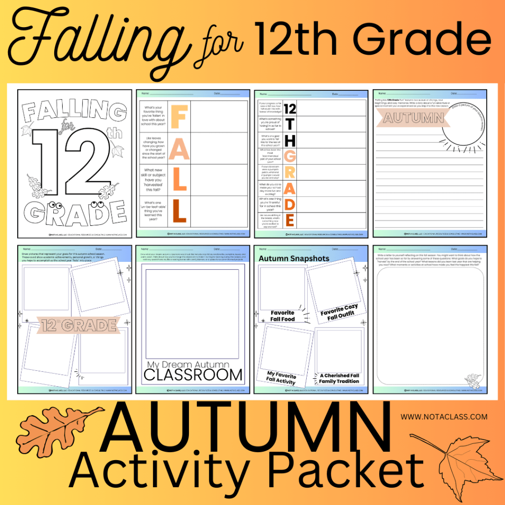 falling for 12th grade, autumn and fall activity packet and worksheets