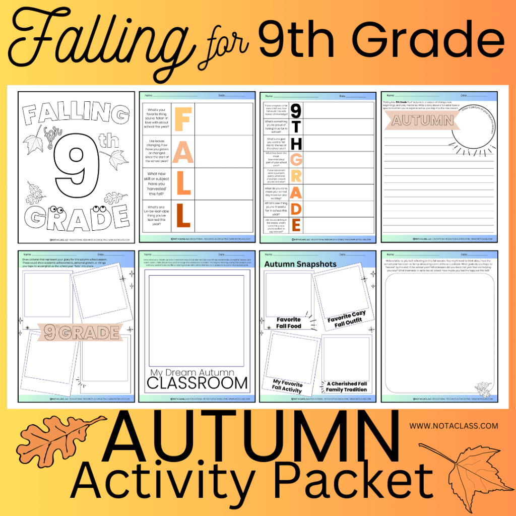 falling for 9th grade, autumn and fall activity packet and worksheets